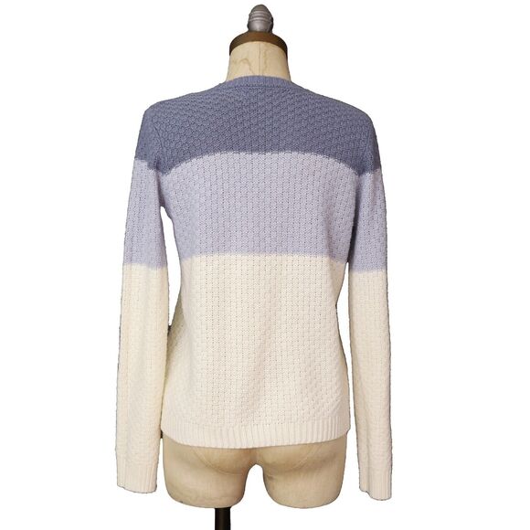 PINK ROSE Colorblock Striped Cableknit Sweater S Blue Ivory Pullover EUC B28 - Picture 3 of 5